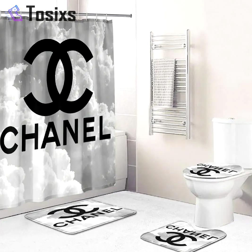 Chanel shower curtain black and white cloud luxury bathroom set 18 Bathroom Set