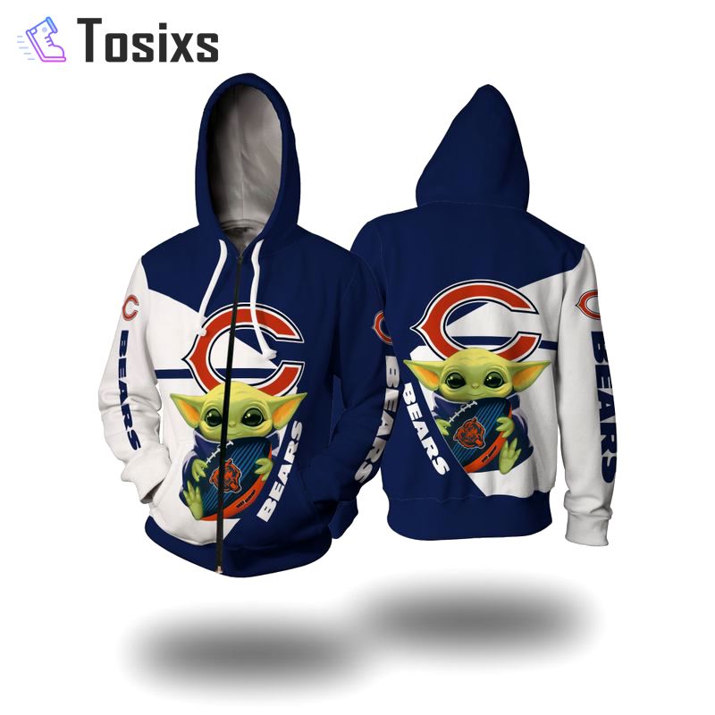 Chicago bears nfl baby yoda team 3d printed hoodie Zipper Hoodie 3D