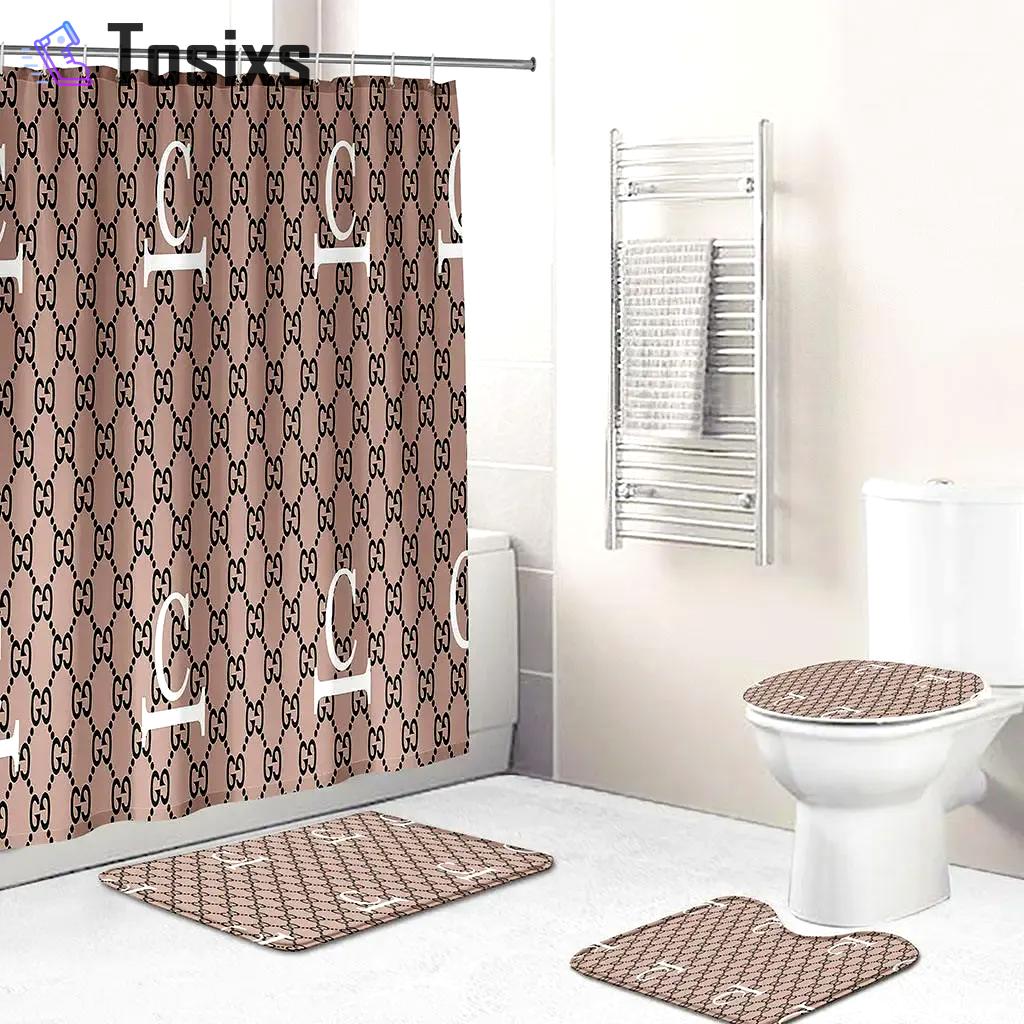 Gucci gc luxury bathroom set beige white logo shower curtain 203