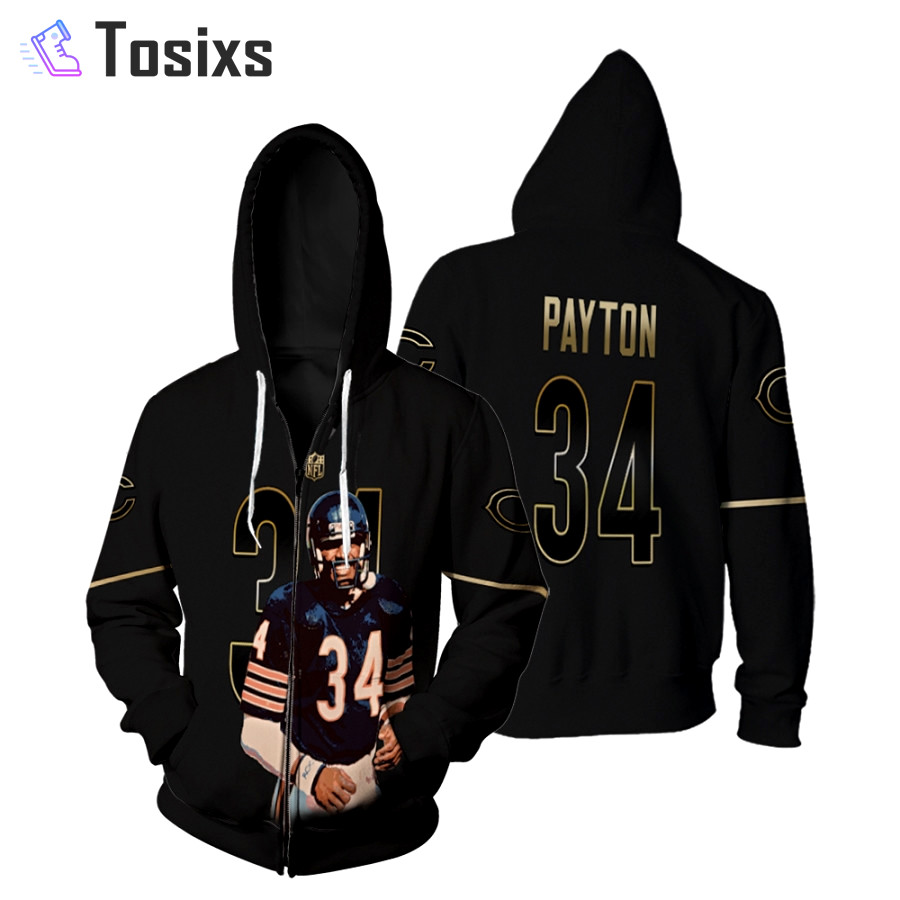 Walter payton chicago bears 34 nfl golden editionimited black jersey gift for chicago bears fans z premiumightweight zip hoodie Zipper Hoodie 3D
