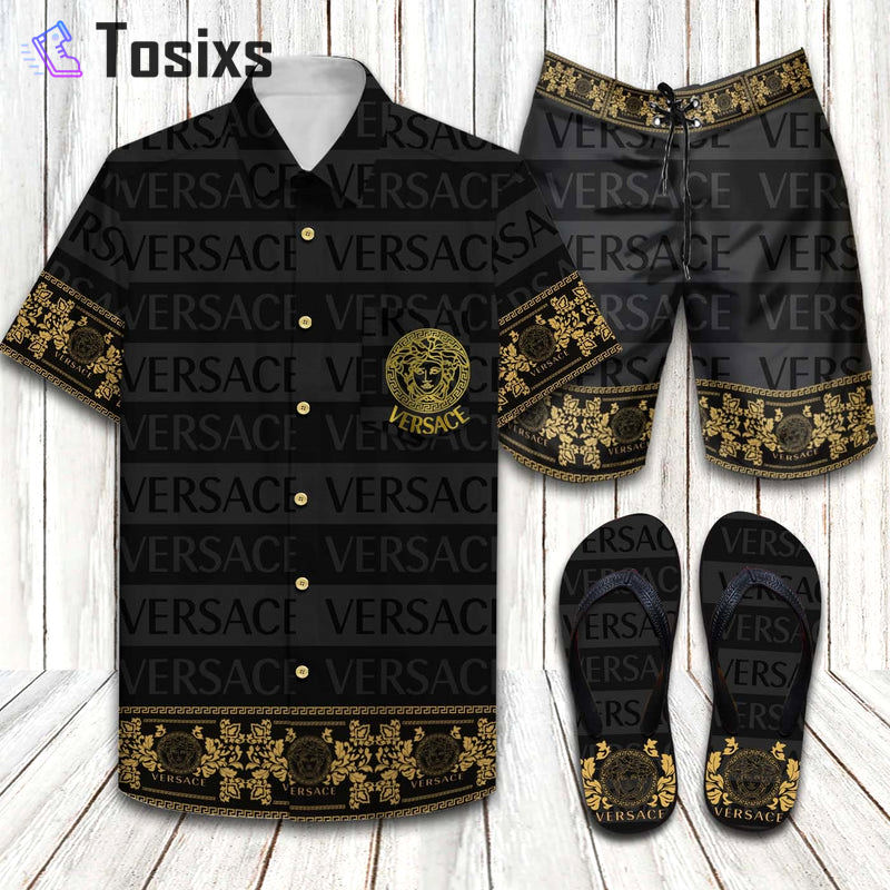 Versace couture brand luxury brand limited hawaiian shirt shorts and flip flops combo