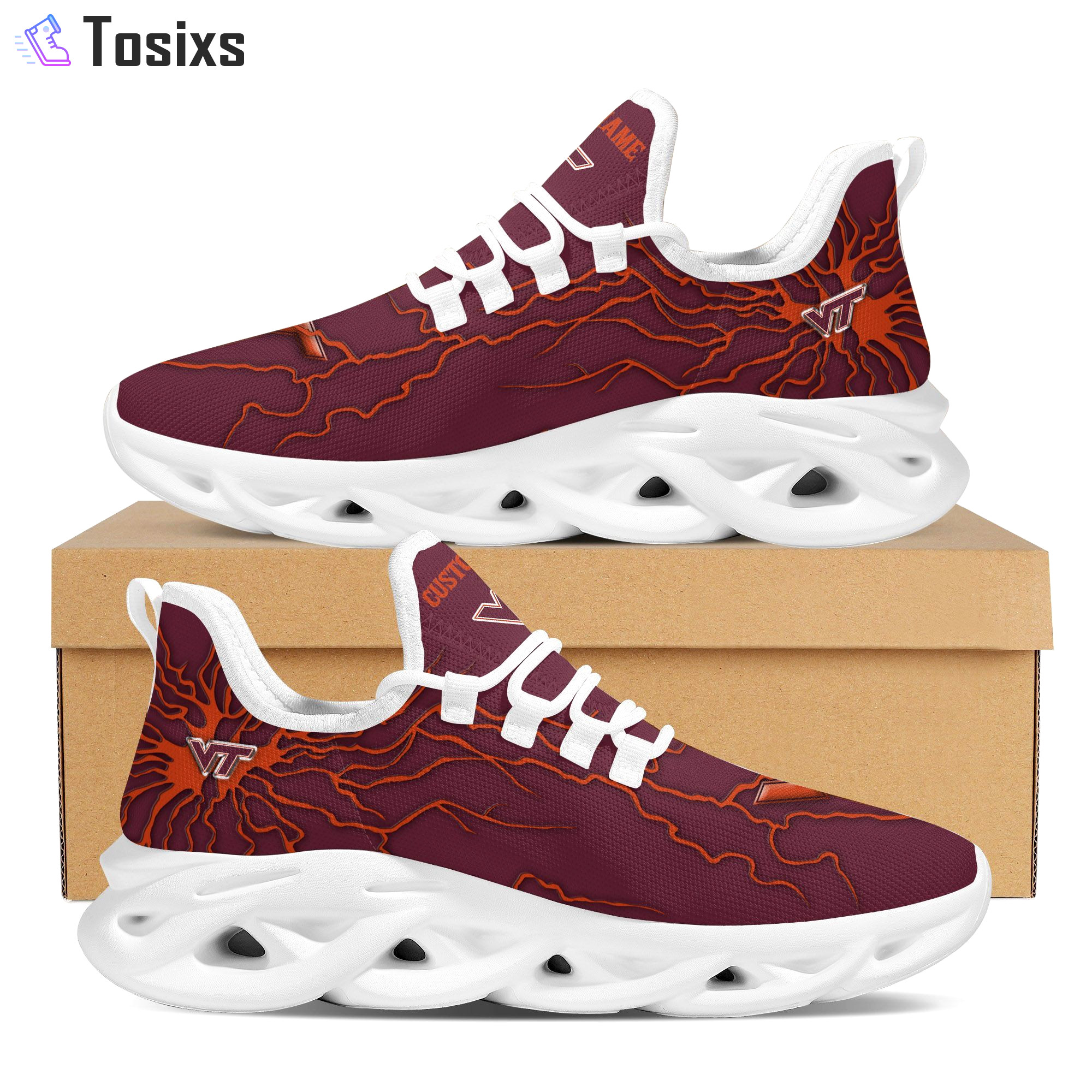Virginia tech hokies custom name stylish graffiti personality max soul shoes for men women Max Soul Shoes