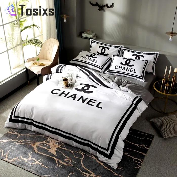 Chanel white logo type 486 Bedding Sets premium fashion brand sheets bed linen luxury ideas bedspread hyperbeast Bedroom duvet home decor bedclothes blankets covers