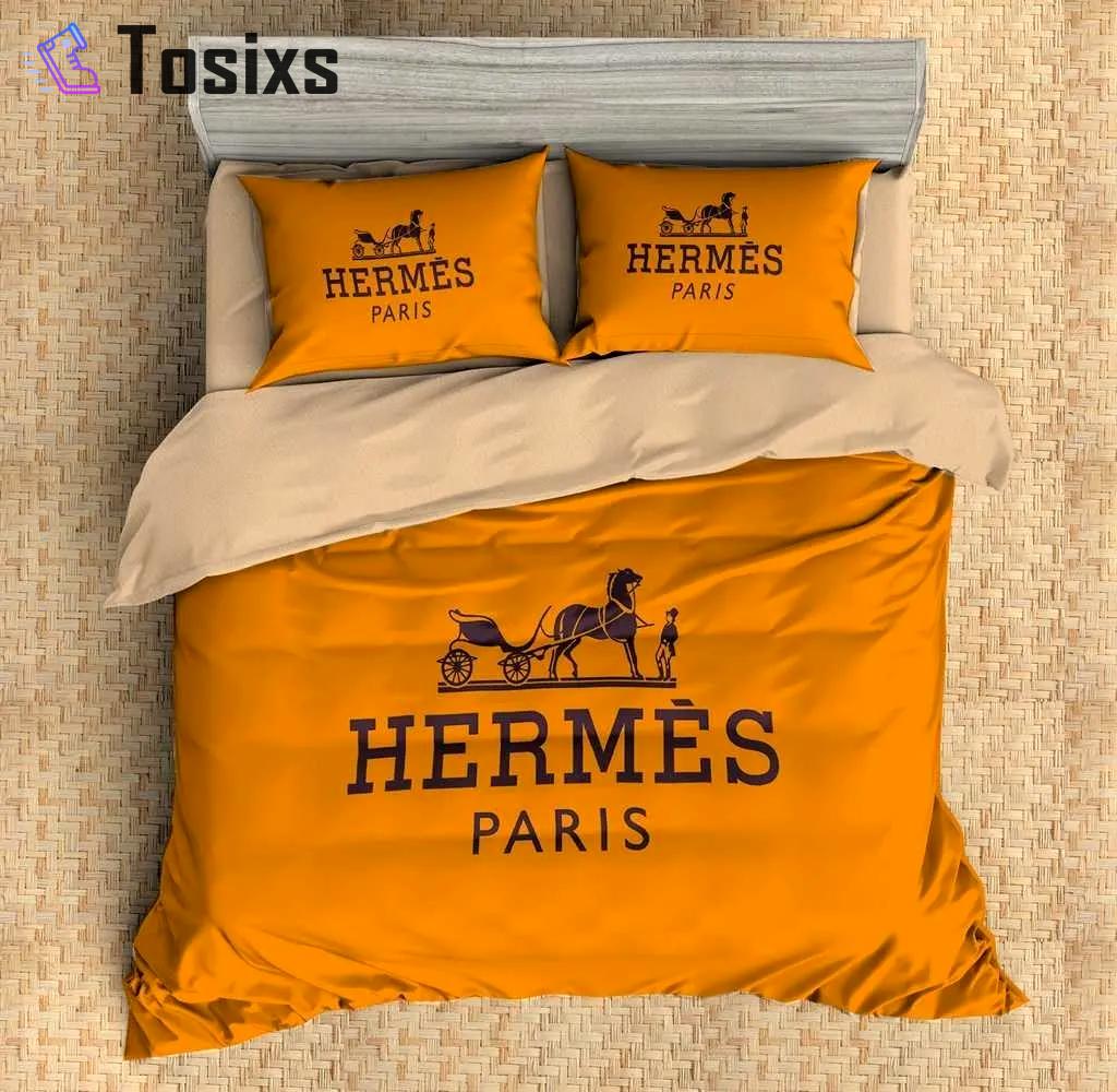 Hermes paris orange logo type 135 Bedding Sets duvet premium fashion brand luxury ideas home decor bedclothes bed linen sheets hyperbeast Bedroom bedspread covers blankets