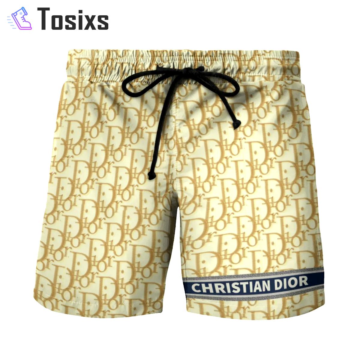 Christian dior gold white logo pattern beach shorts swim trunks 161 Shorts For Ment