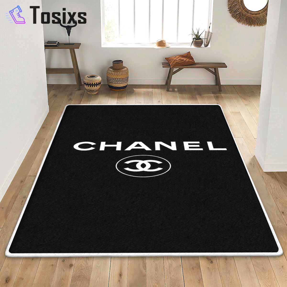 Classic black and white chanel logo area rug - rugs Rectangle Rug