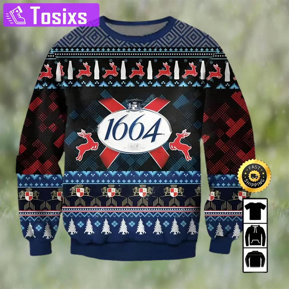 1664 blanc beer ugly christmas sweater, faux wool sweater, international beer day, gifts for beer lovers, best christmas gifts for 2022, merry christmas ? prinvity Christmas Ugly Sweater