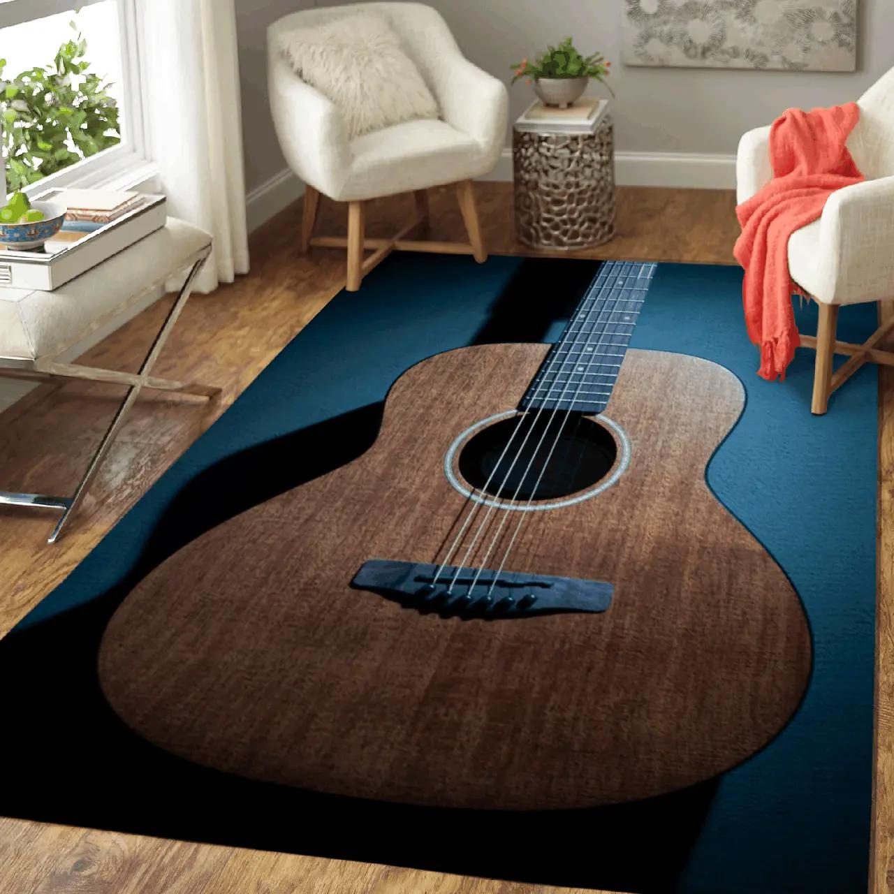 Acoustic guitar music area rug living room carpet rug regtangle carpet floor decor home decor Rectangle Rug