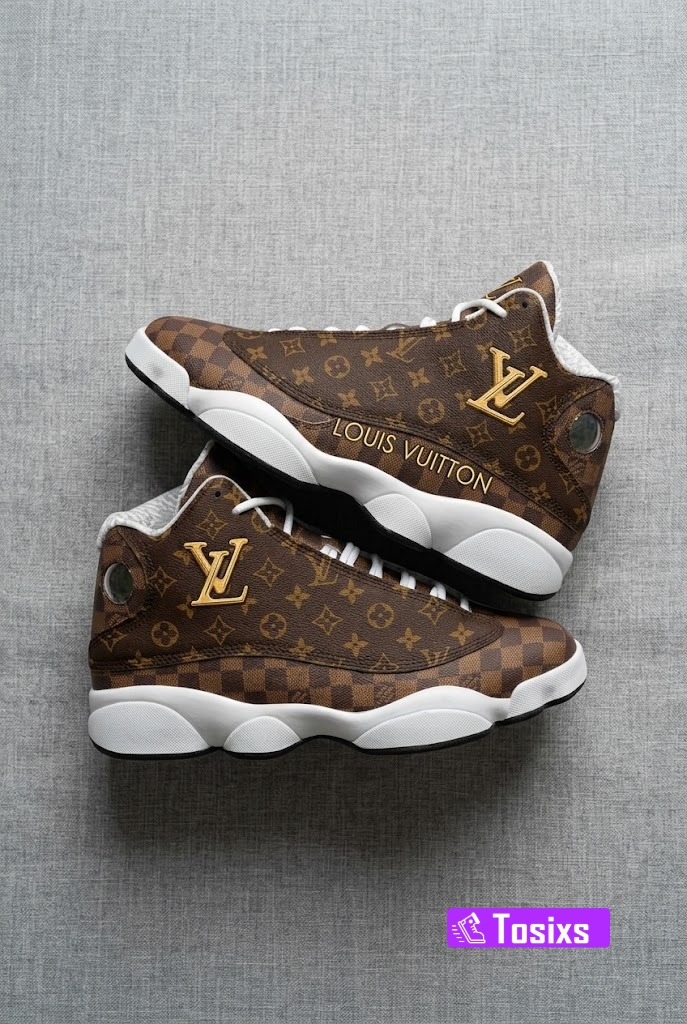 Air Jordan 13 Sneakers - Louis Vuitton Brown Pattern Custom Print Shoes