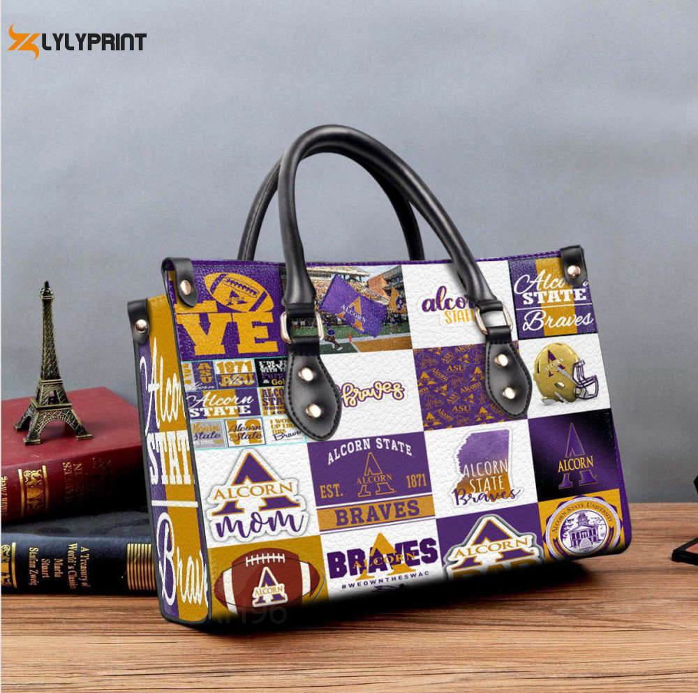 Alcorn state braves 2 leather handbag gift for women 598 Women Leather Hand Bag
