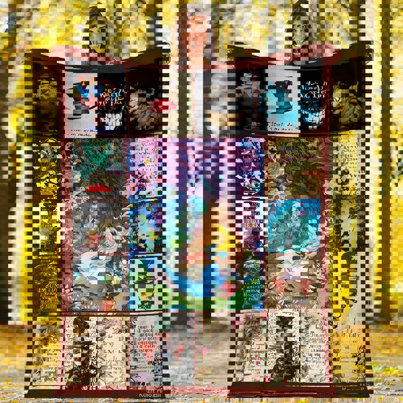 Alice in wonderland fleece blanket, alice cheshire blanket, alice in wonderland we're all mad here, christmas gifts, birthday gifts Quilt Blanket