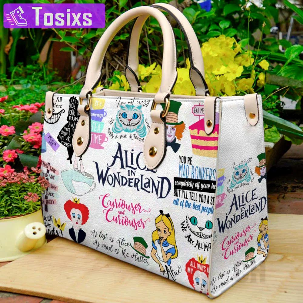 Alice in wonderland leather handbag gift for women 2644 Women Leather Hand Bag