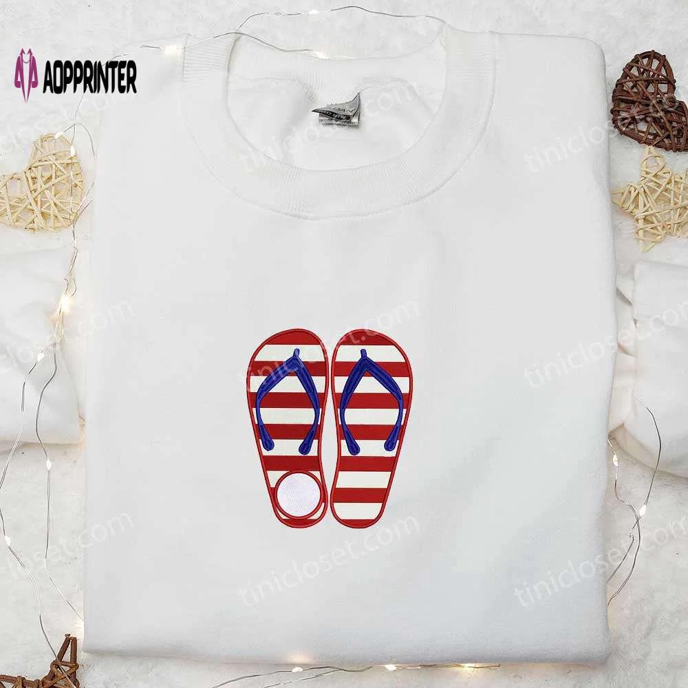 America monogram flip flop embroidered shirt: best patriotic shirts & national day gifts Embroidered Shirt