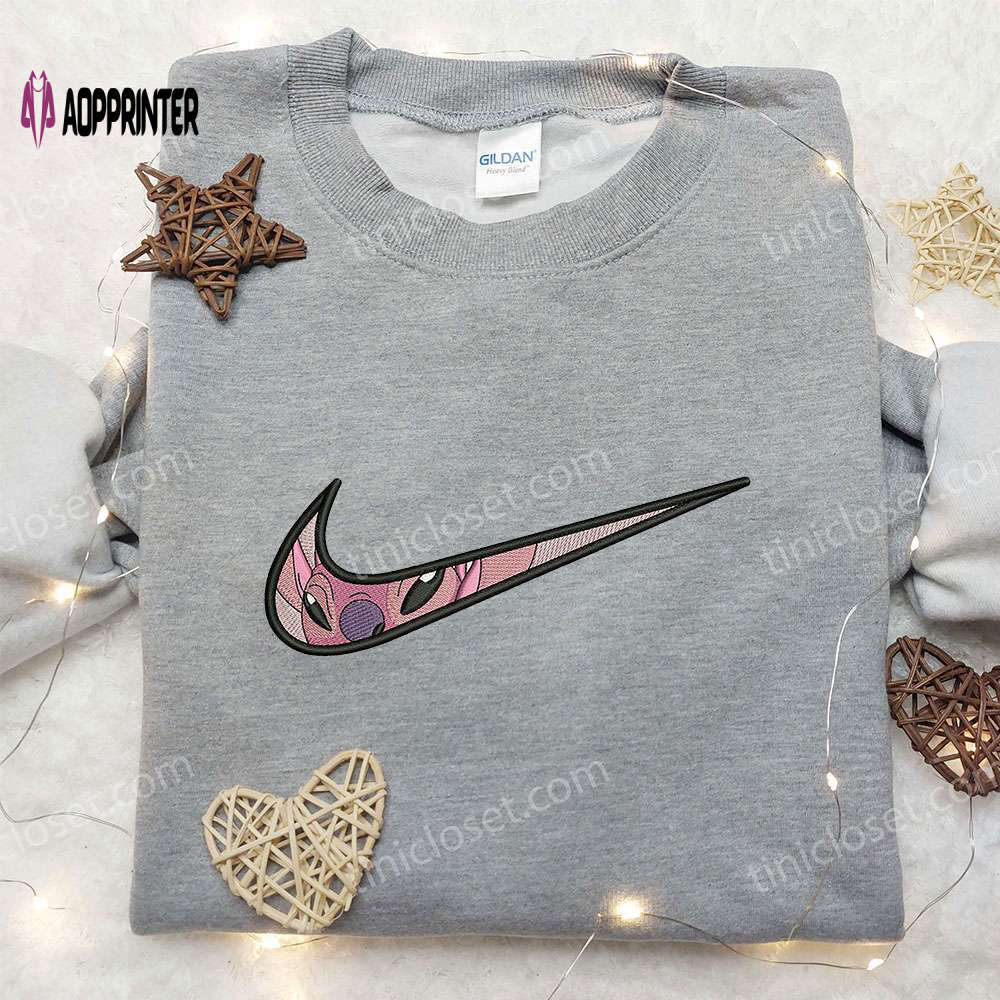 Angel x nike swoosh embroidered sweatshirt lilo and stitch disney shirt – nike inspired & unique Embroidered Shirt