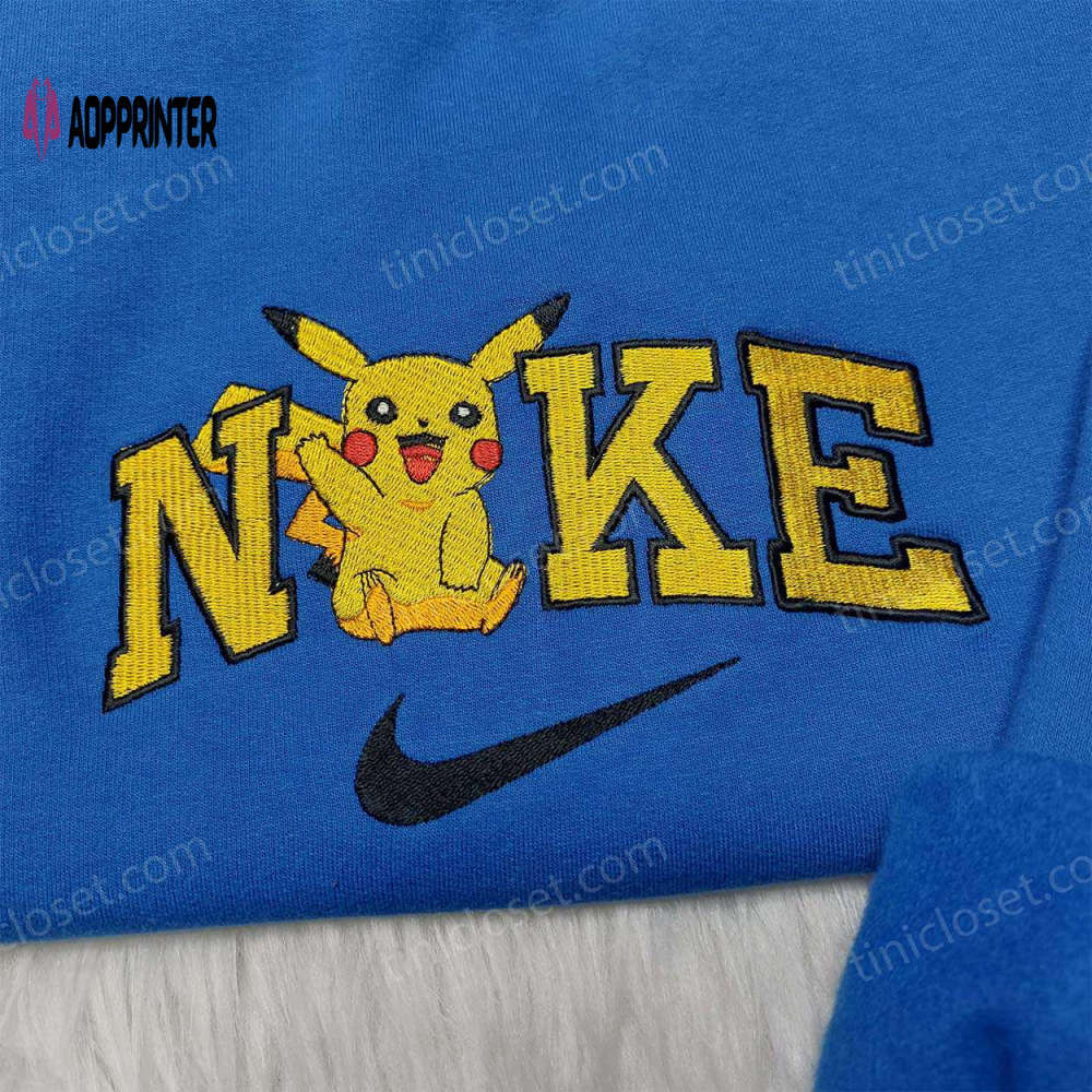Anime embroidered nike pikachu shirt hoodie & sweatshirt: custom pokemon apparel Embroidered Shirt