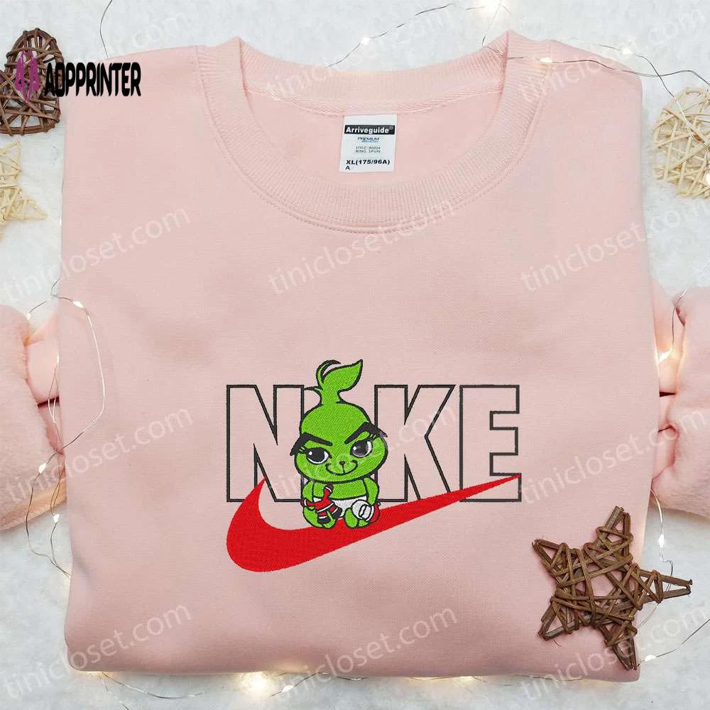 Baby grinch x nike movie embroidered tshirt the grinch shirt nike inspired tee Embroidered Shirt