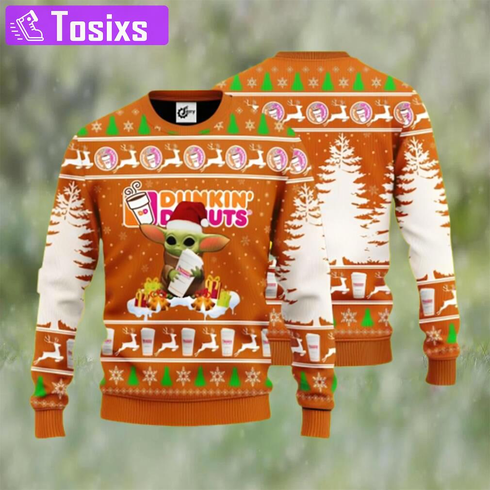 Baby yoda hug dunkin? donuts ugly christmas sweater Christmas Ugly Sweater