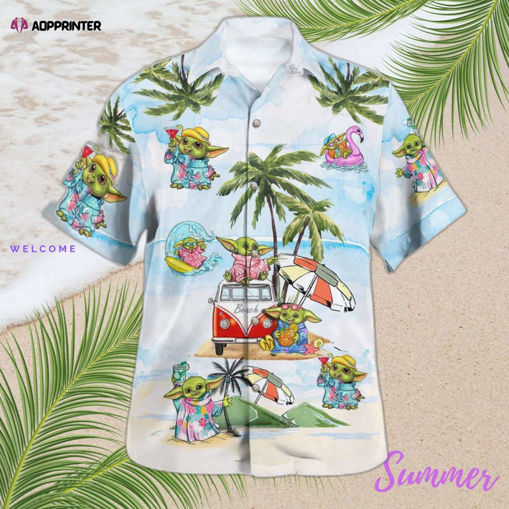 Baby yoda summer time hawaiian shirt shorts light blue summer 2023 hot Hawaii Shirt