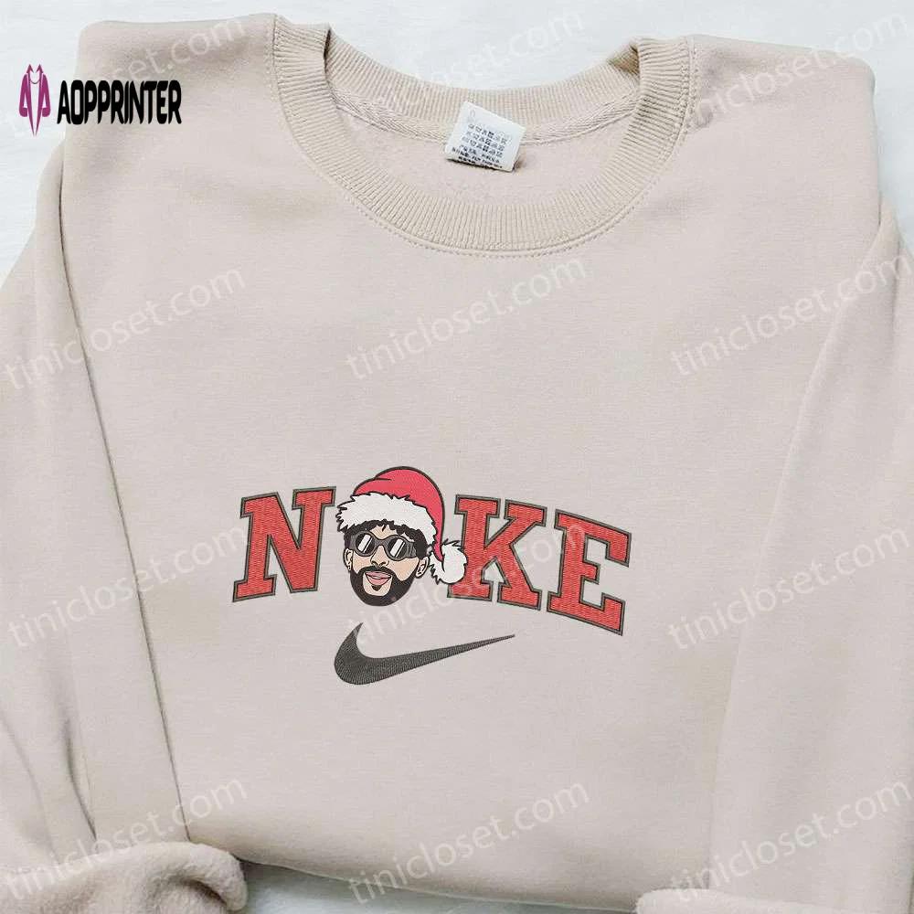 Bad bunny head santa hat christmas x nike embroidered sweatshirt – ultimate christmas gift idea Embroidered Shirt