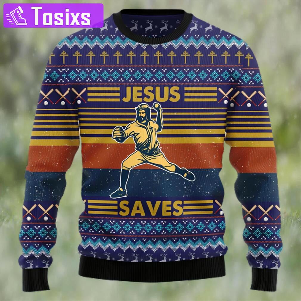 Baseball jesus save ugly christmas sweater Christmas Ugly Sweater