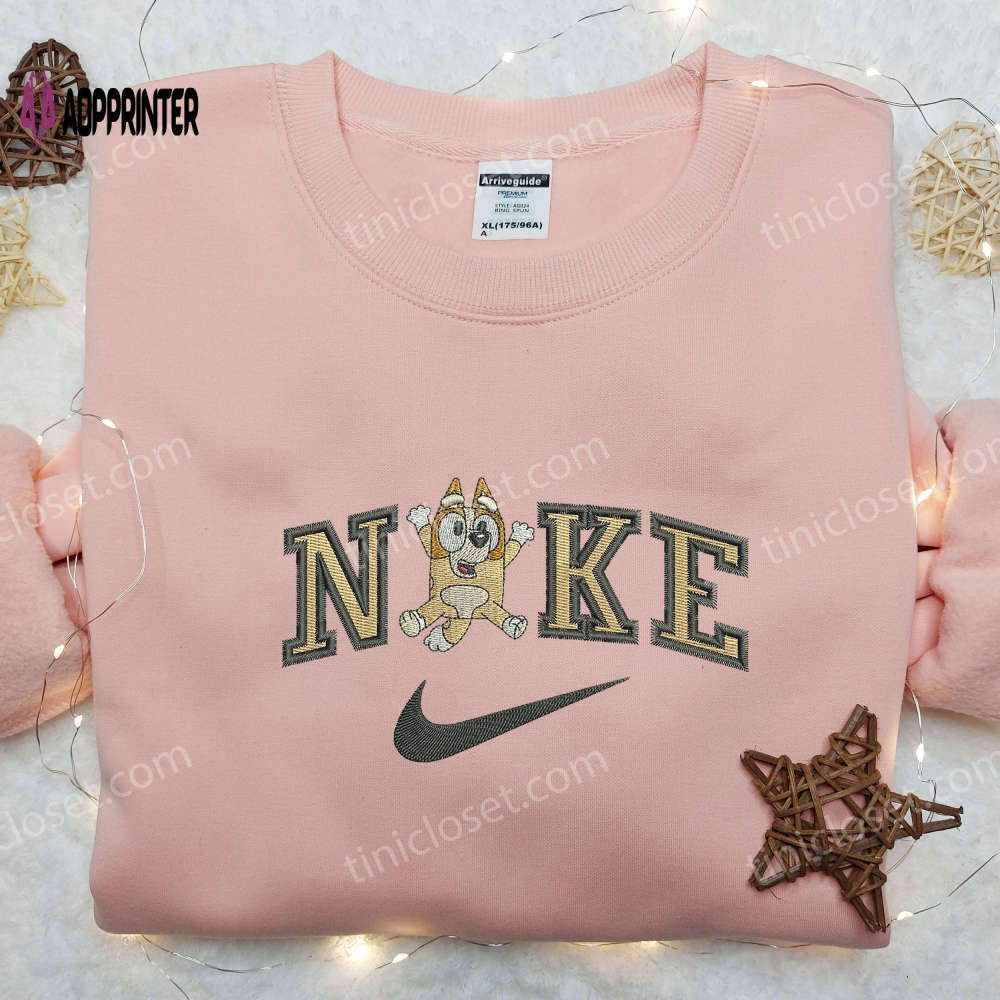 Bingo x swoosh nike embroidered shirt – stylish nike shirt with bluey embroidery Embroidered Shirt