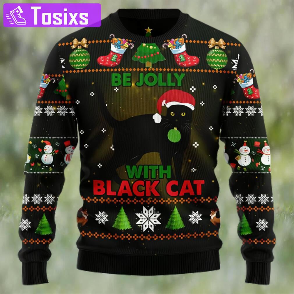 Black cat be jolly ugly christmas sweater Christmas Ugly Sweater