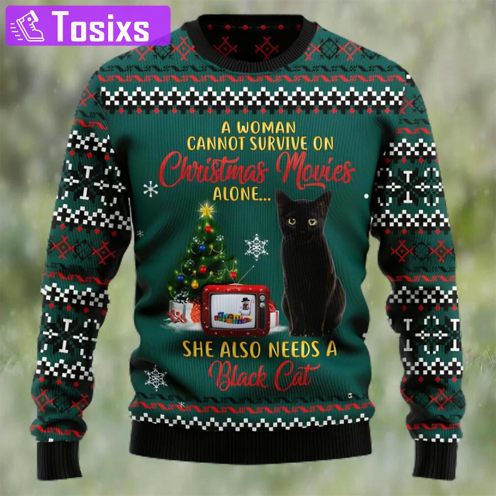 Black cat christmas movie ugly christmas sweater Christmas Ugly Sweater