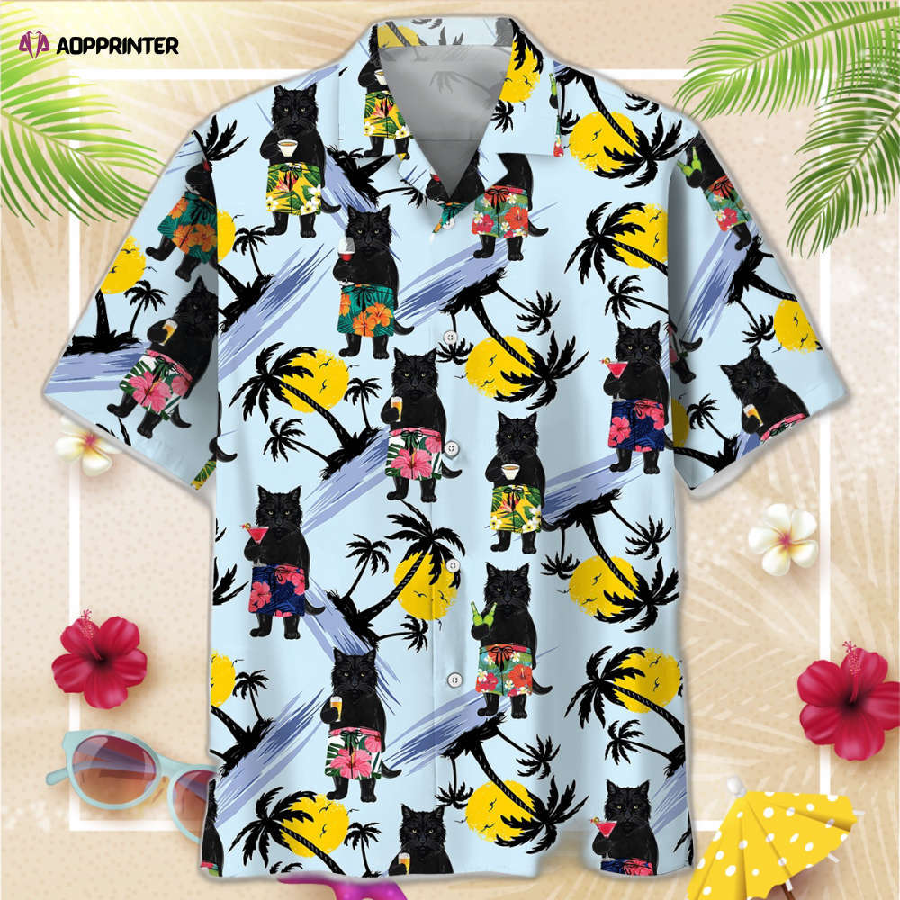 Black cat summer hawaiian shirt, gift for men women Hawaii Shirt