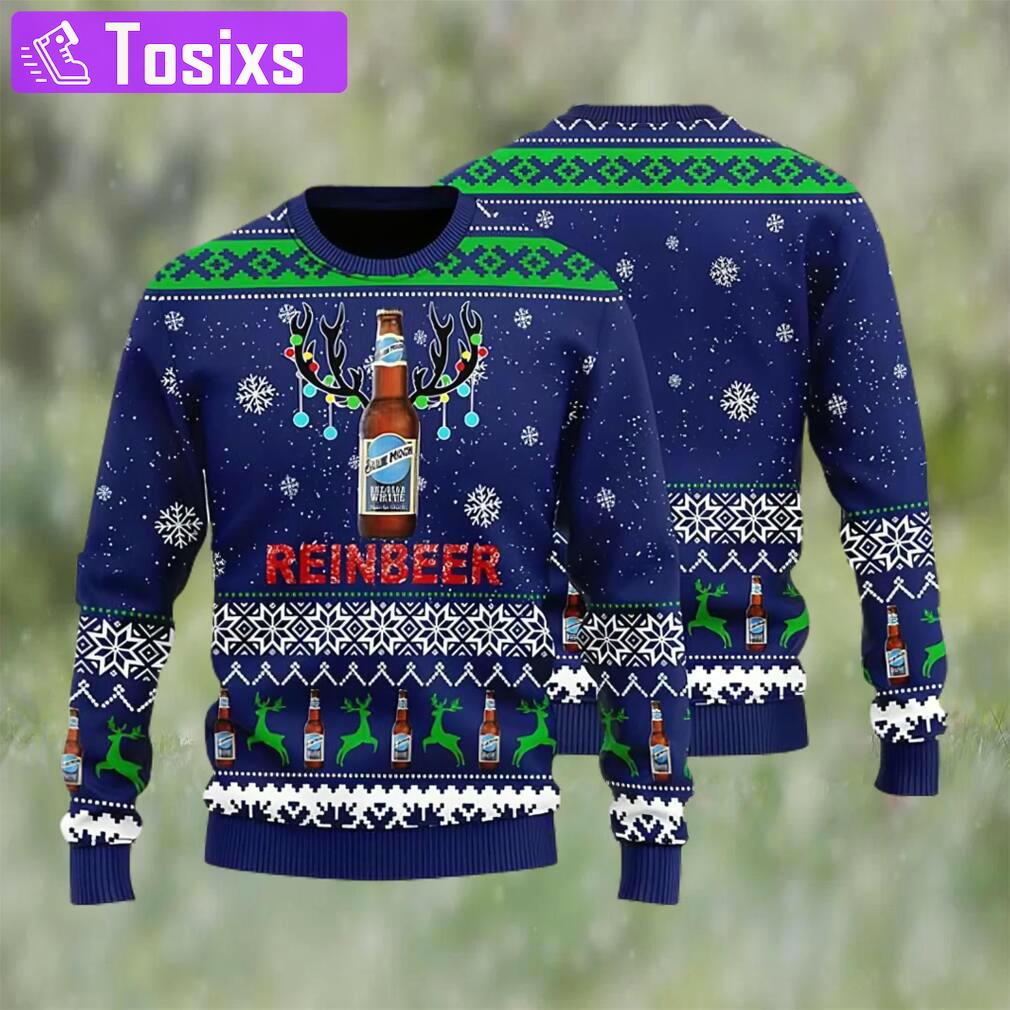 Blue moon reinbeer beer ugly christmas sweater, faux wool sweater, international beer day, gifts for beer lovers, best christmas gifts for 2022 ? prinvity Christmas Ugly Sweater