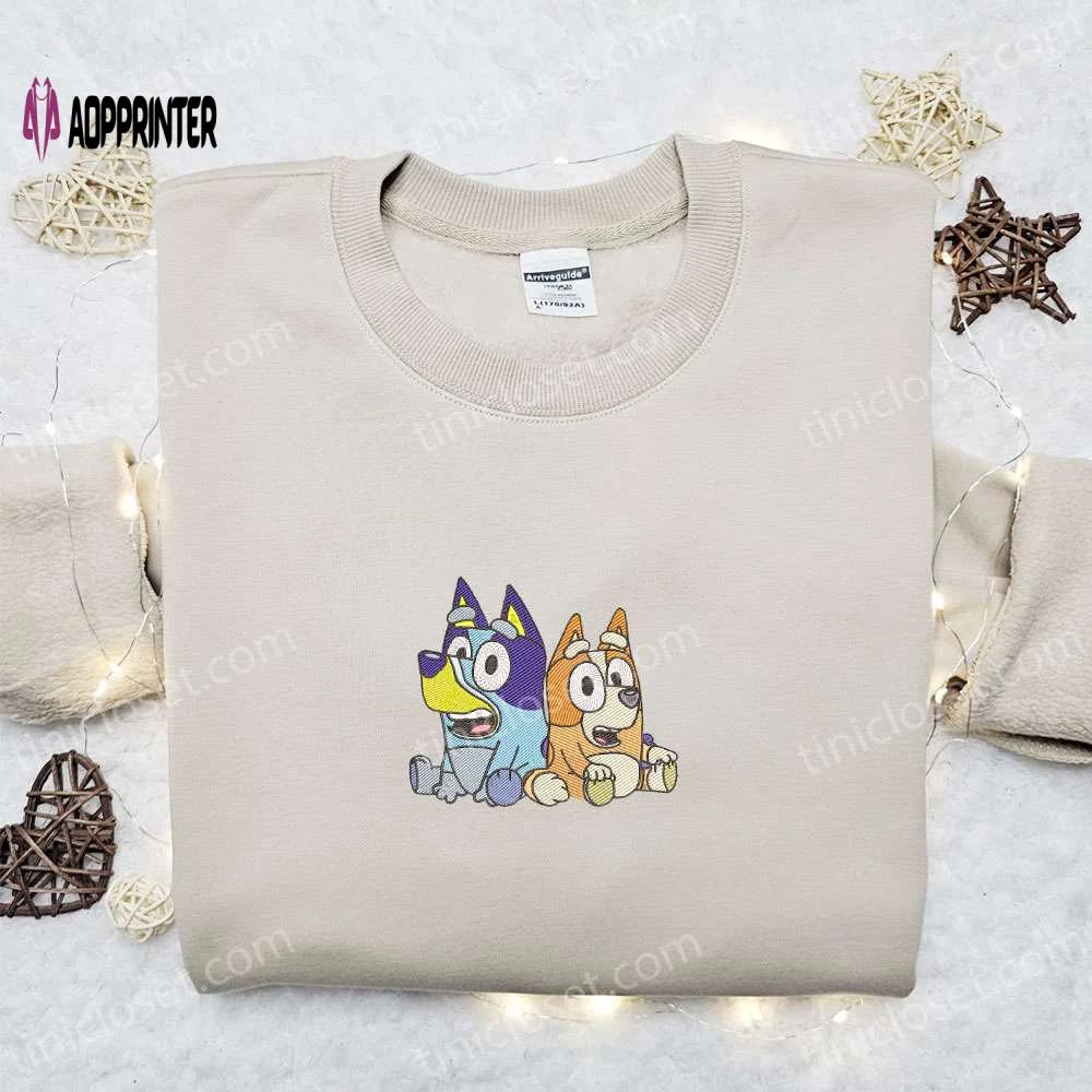 Bluey and bingo sisters embroidered shirt & hoodie – best family gift idea Embroidered Shirt