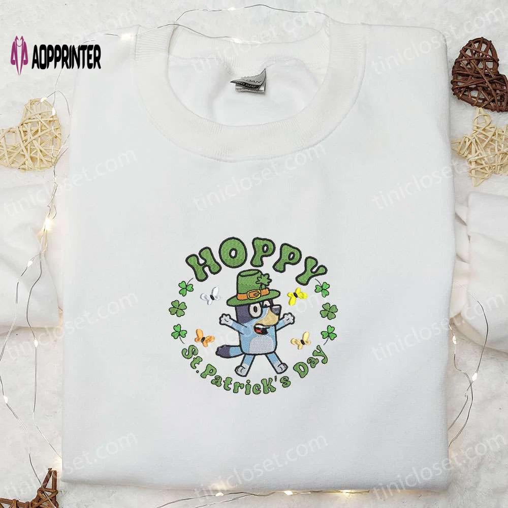 Bluey hoppy st patrick s day embroidered shirt & hoodie: perfect holiday gift idea Embroidered Shirt