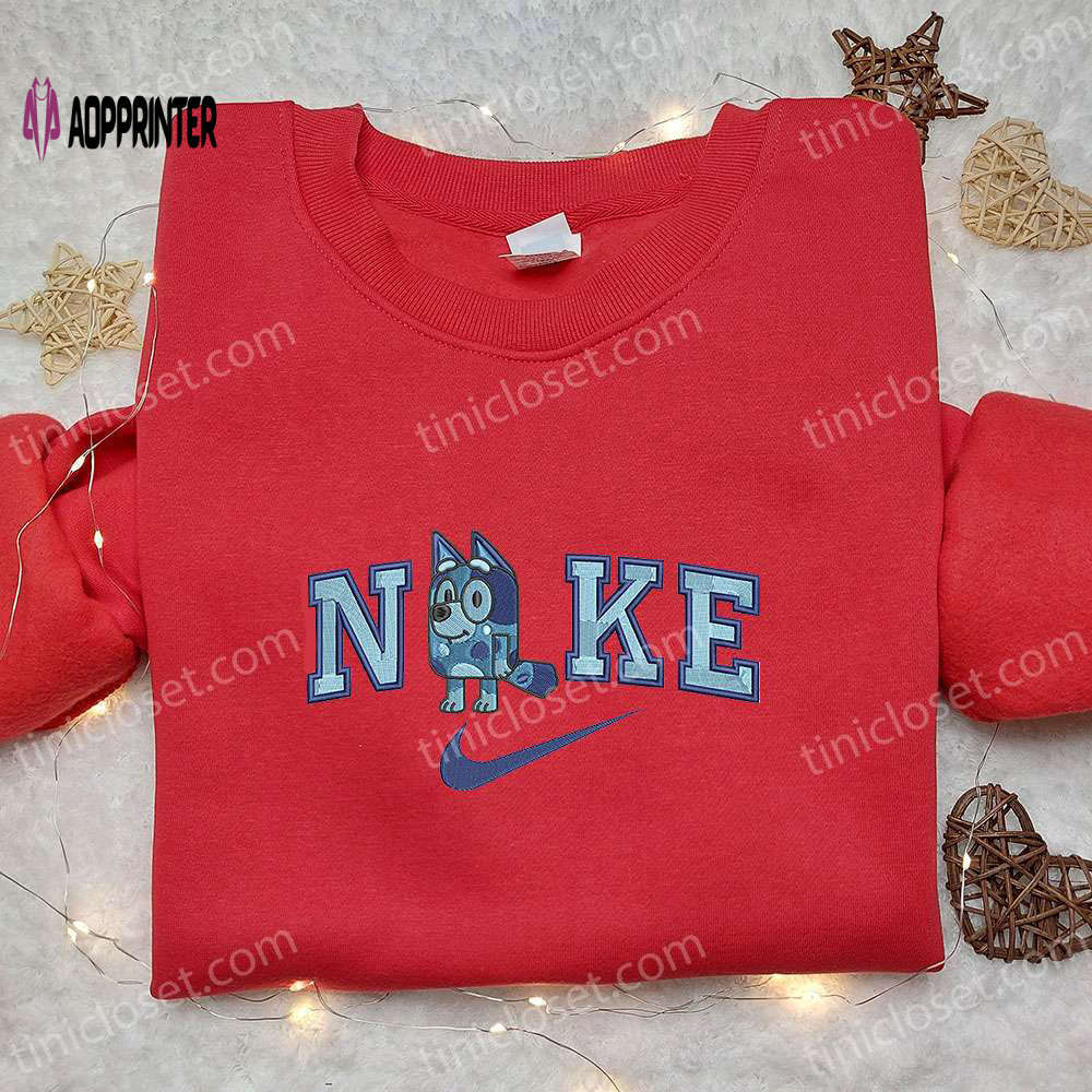 Bluey x nike cartoon embroidered sweatshirt – stylish & unique nike inspired shirt Embroidered Shirt