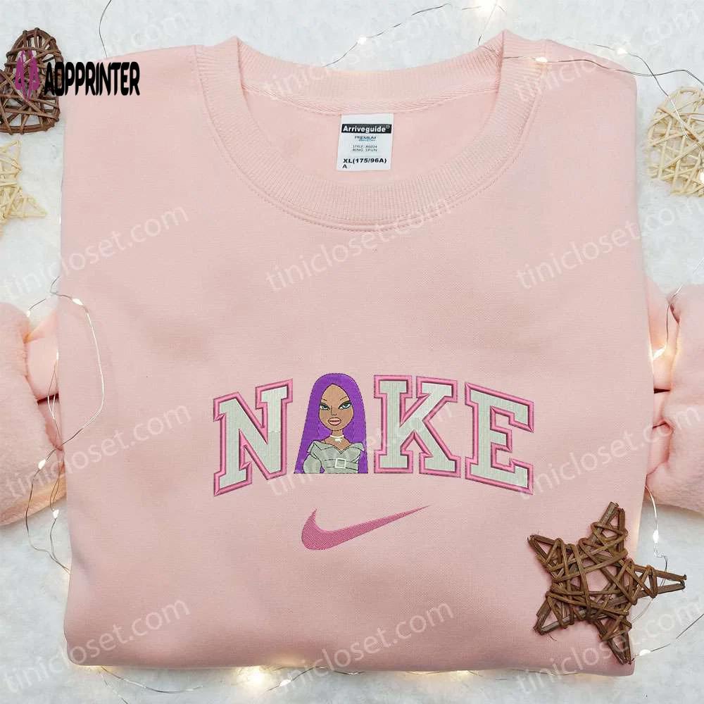 Bratz doll purple hair x nike embroidered sweatshirt: cartoon hoodie perfect family gifts Embroidered Shirt