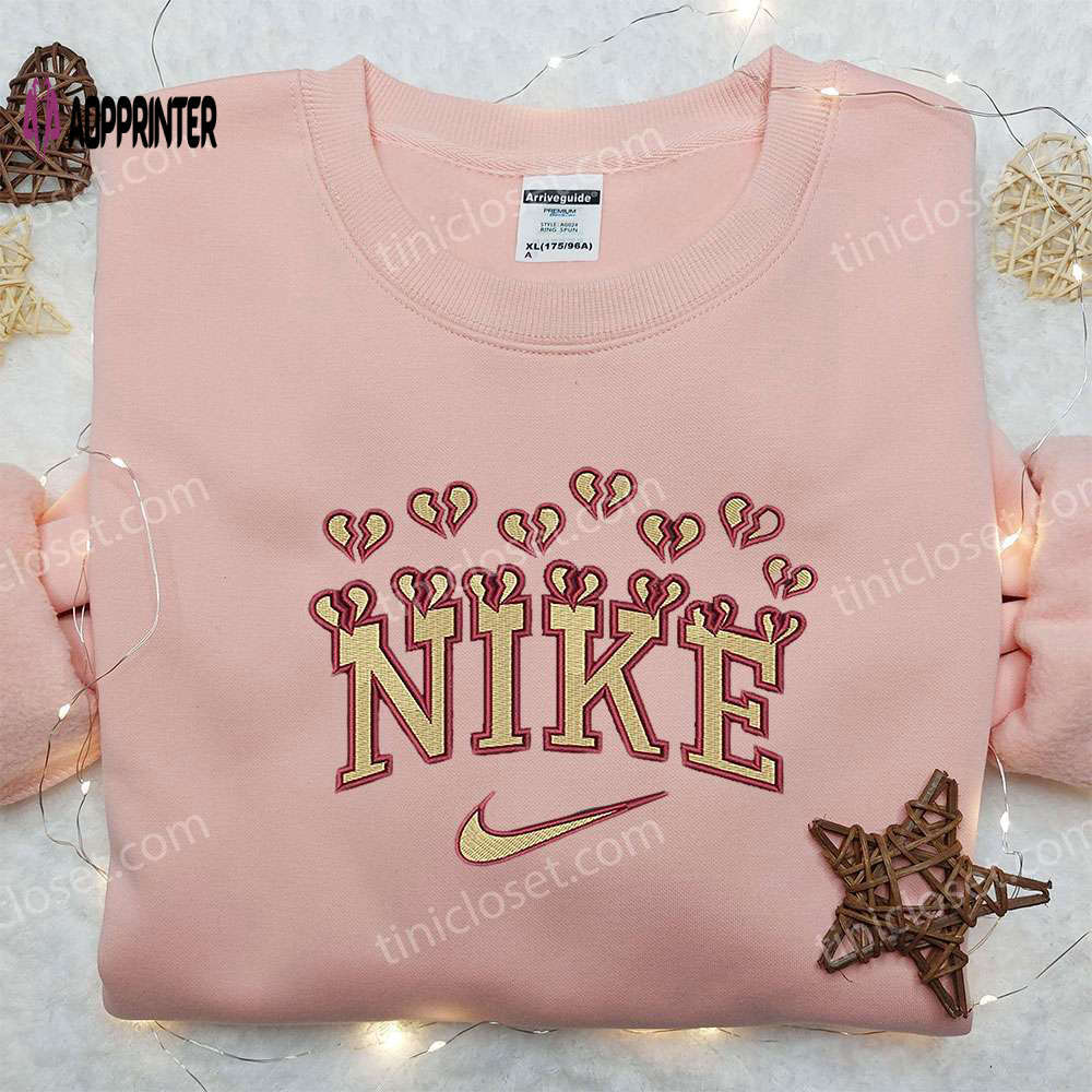 Broken heart x nike embroidered sweatshirt – best valentine s day gift idea nike inspired shirt Embroidered Shirt