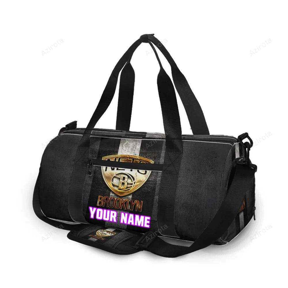 Brooklyn nets golden ball black white stripped personalized name travel bag gym bag 2078 Travel Bag