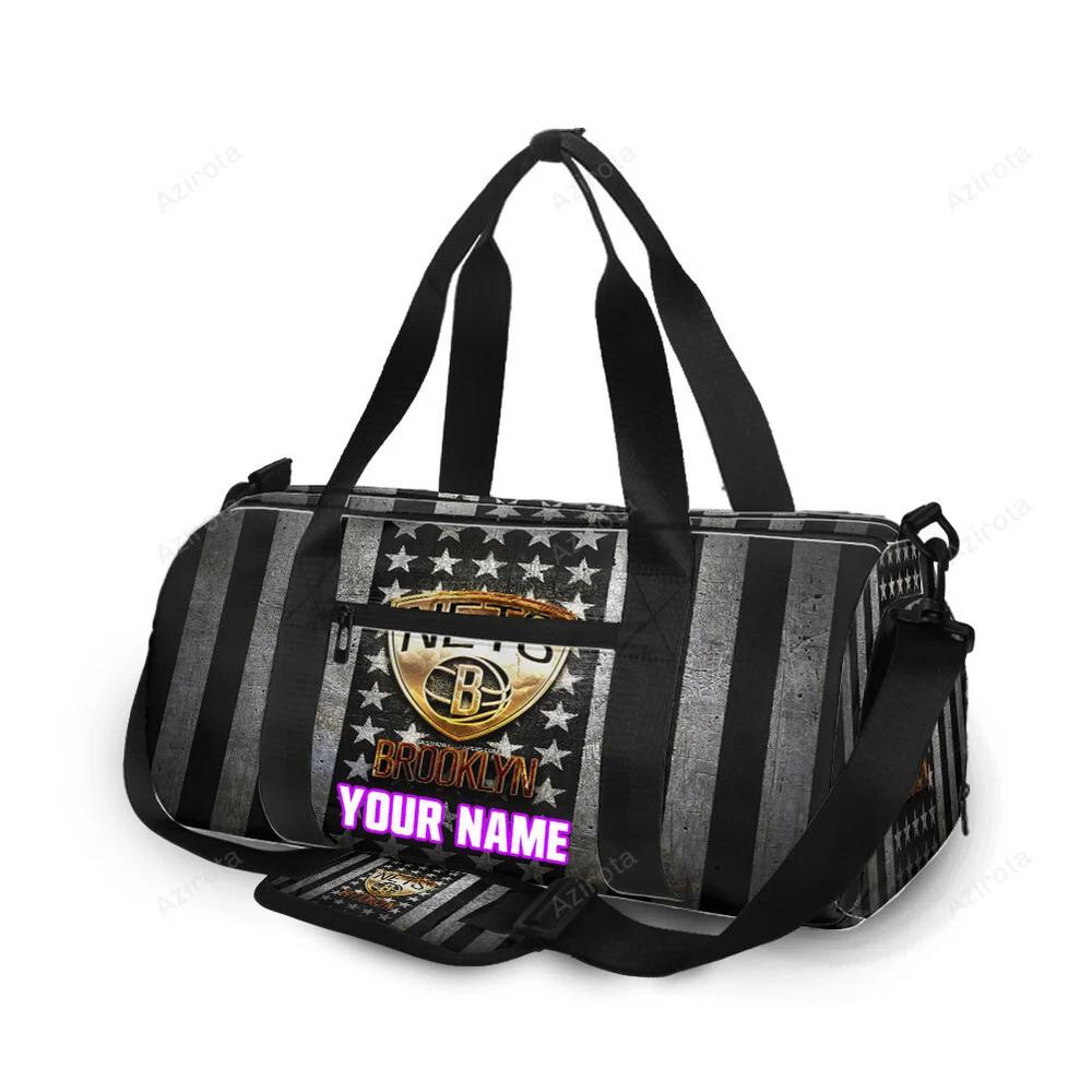 Brooklyn nets golden ball flag personalized name travel bag gym bag 1467 Travel Bag