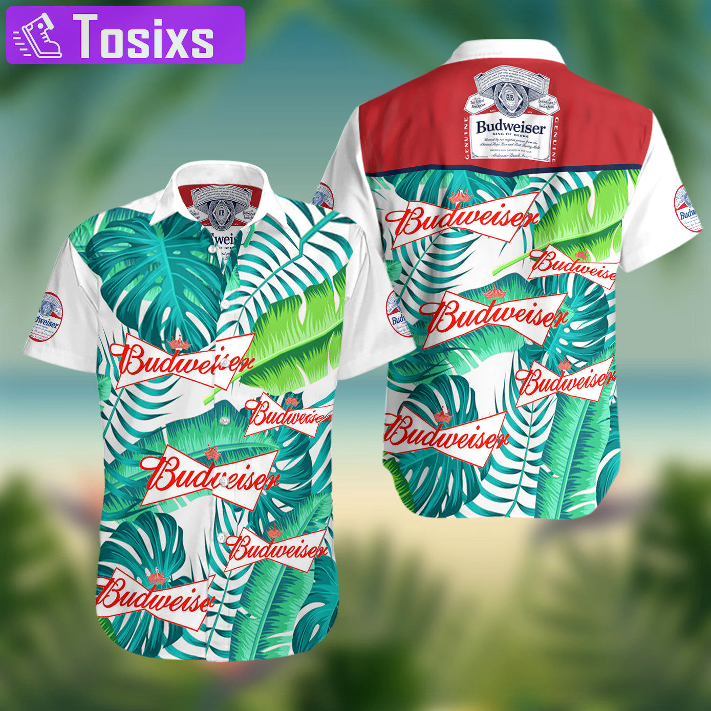 Budweiser beer summer hawaiian beach shirt Hawaii Shirt Shorts & Flip Flops