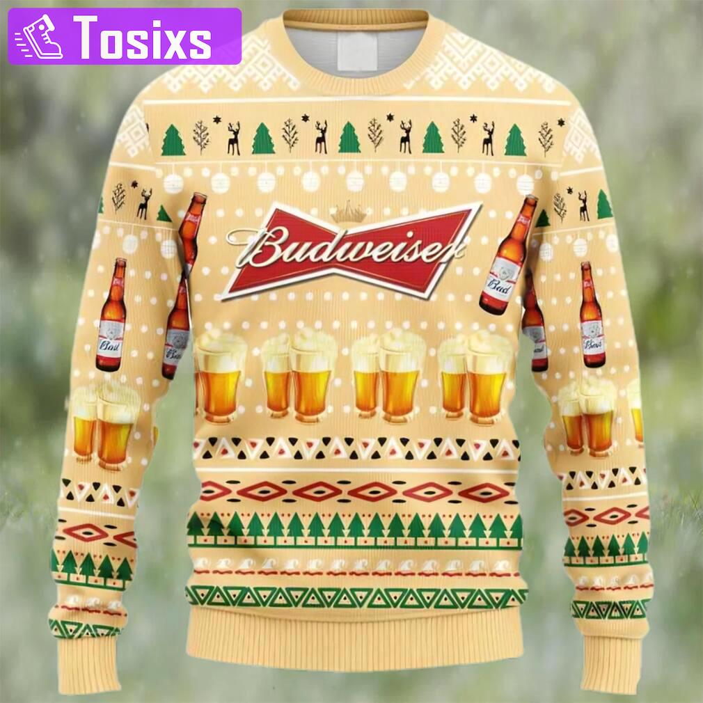 Budweiser beer ugly christmas sweater, faux wool sweater, gifts for beer lovers, international beer day, best christmas gifts for 2022 ? prinvity Christmas Ugly Sweater