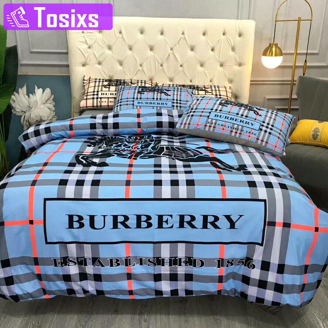 Burberry blue fashion new bedding sets quilt sets duvet cover luxury brand bedding decor bedroom sets best luxury bed sets gift thankgivings and christmas Bedding Sets