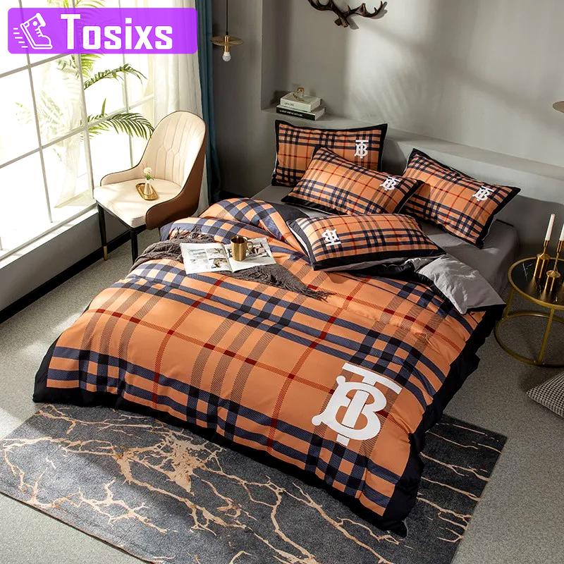 Burberry orange bedding sets 3d printed bedding sets quilt sets duvet cover luxury brand bedding decor bedroom sets best luxury bed sets gift thankgivings and christmas Bedding Sets