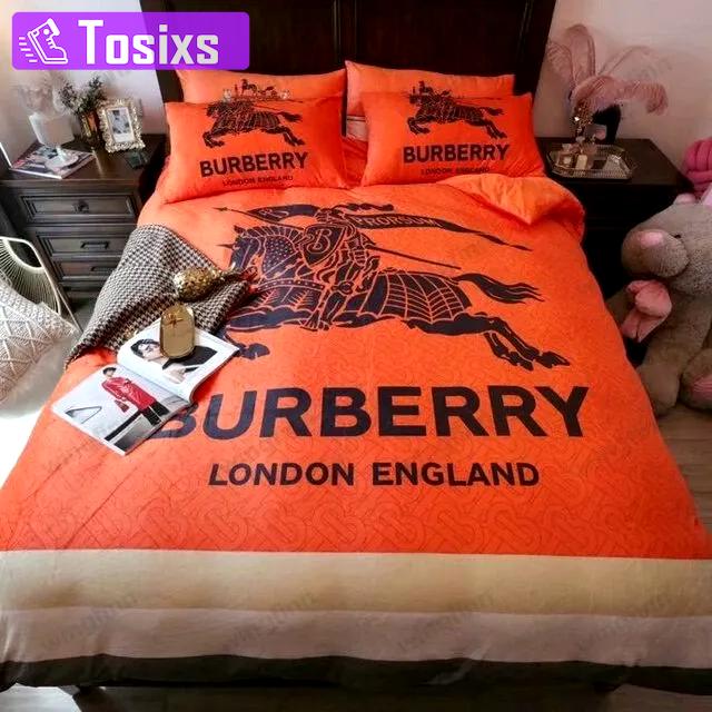 Burberry orange new bedding sets printed bedding sets quilt sets duvet cover luxury brand bedding decor bedroom sets best luxury bed sets gift thankgivings and christmas Bedding Sets