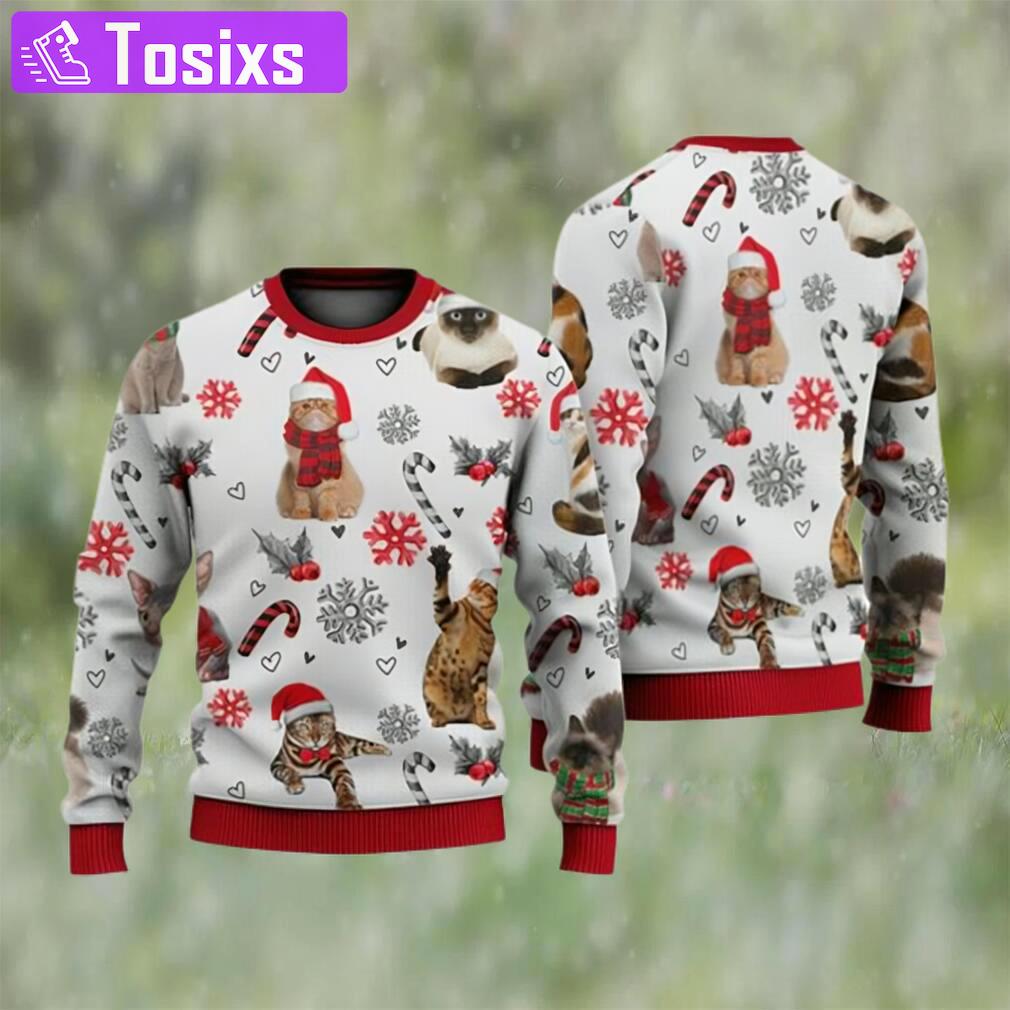 Cat christmas sweater, santa cat and candy cane ugly christmas sweater 3d for christmas Christmas Ugly Sweater