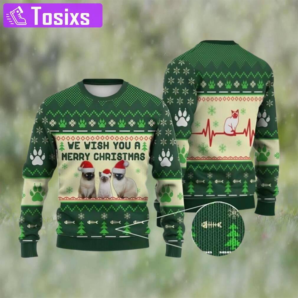 Cat christmas sweater, siamese cat we wish you a merry ugly christmas sweater 3d Christmas Ugly Sweater