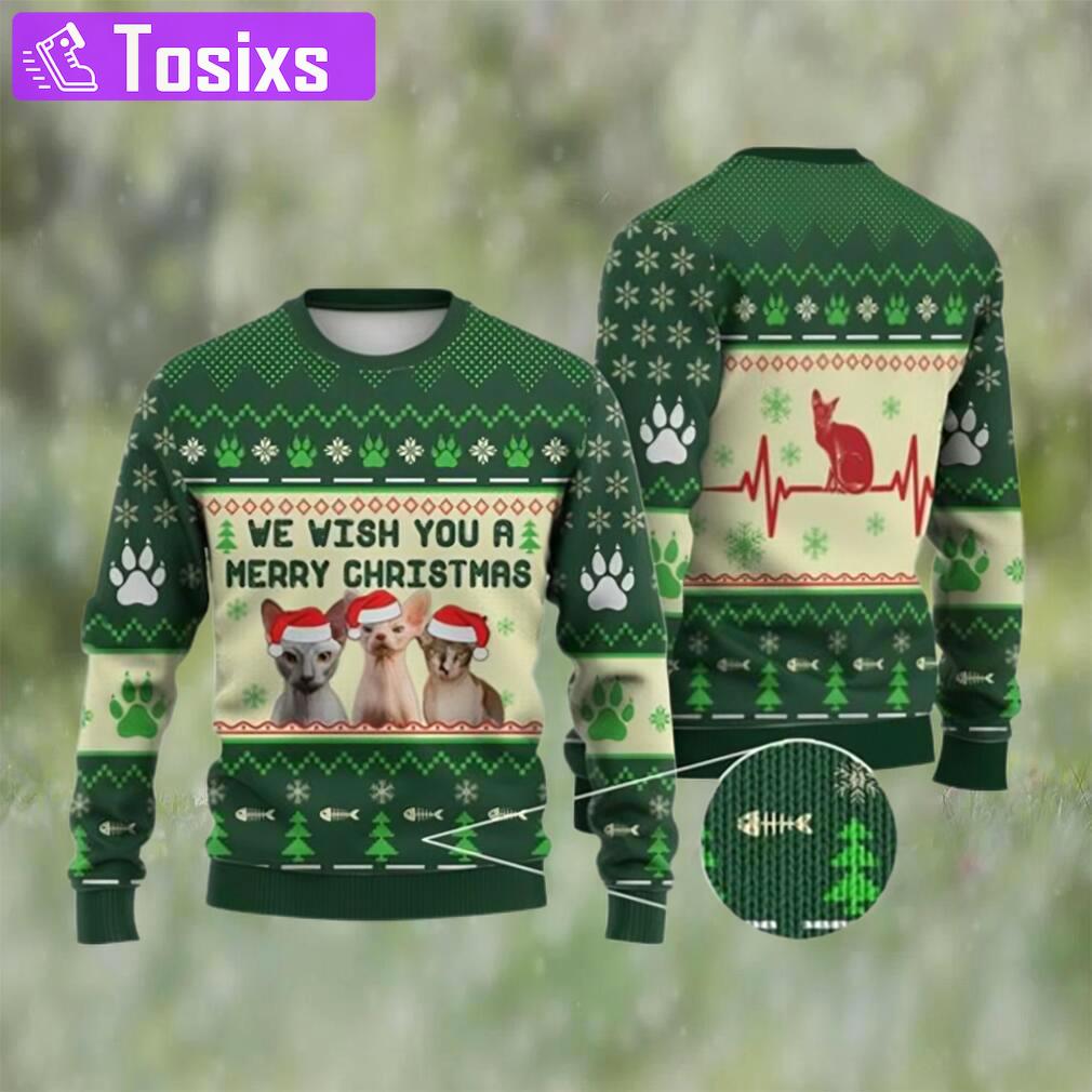 Cat christmas sweater sphynx cat we wish you a merry ugly christmas sweater 3d Christmas Ugly Sweater