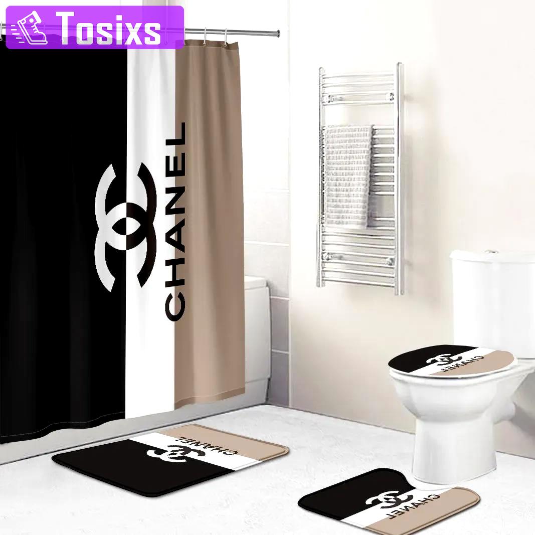 Chanel black and white beige bathroom sets luxury fashion brand hypebeast bath mat home decor Bathroom Set