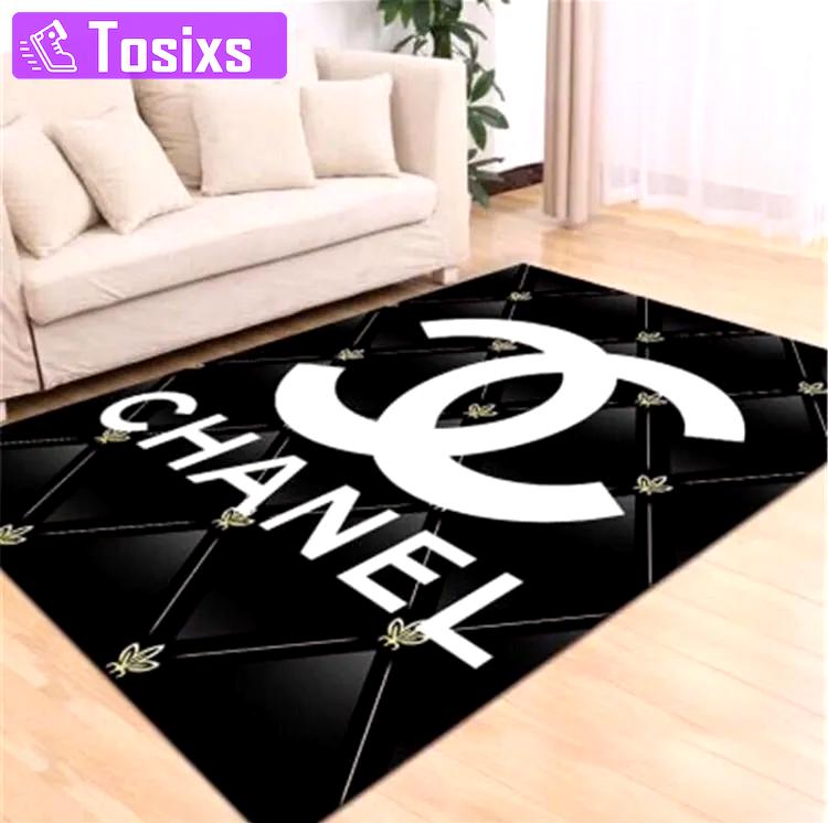 Chanel black logo type 1040. Upgrade Your Living Room with Luxury Home Decor: Area Carpets, Floor Decor, Door Mats, and Hot Gift Items with style a High-End Fashion Brand Rectangle Rug