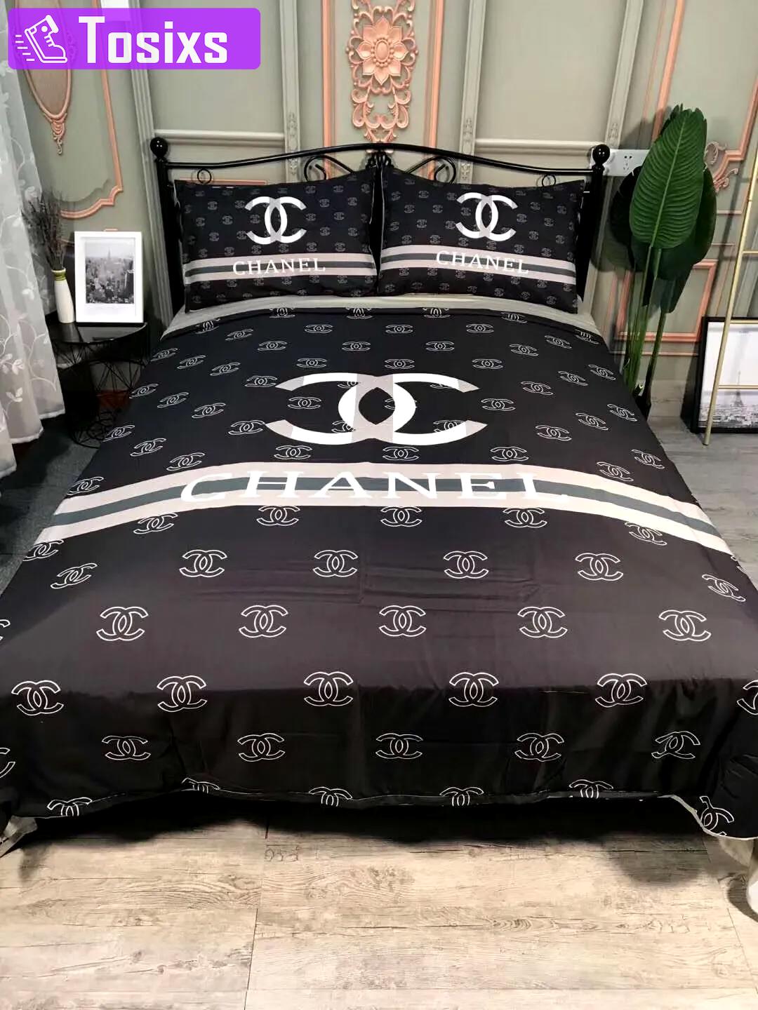 Chanel black new bedding 3d printed bedding sets quilt sets duvet cover luxury brand bedding decor bedroom sets best luxury bed sets gift thankgivings and christmas Bedding Sets