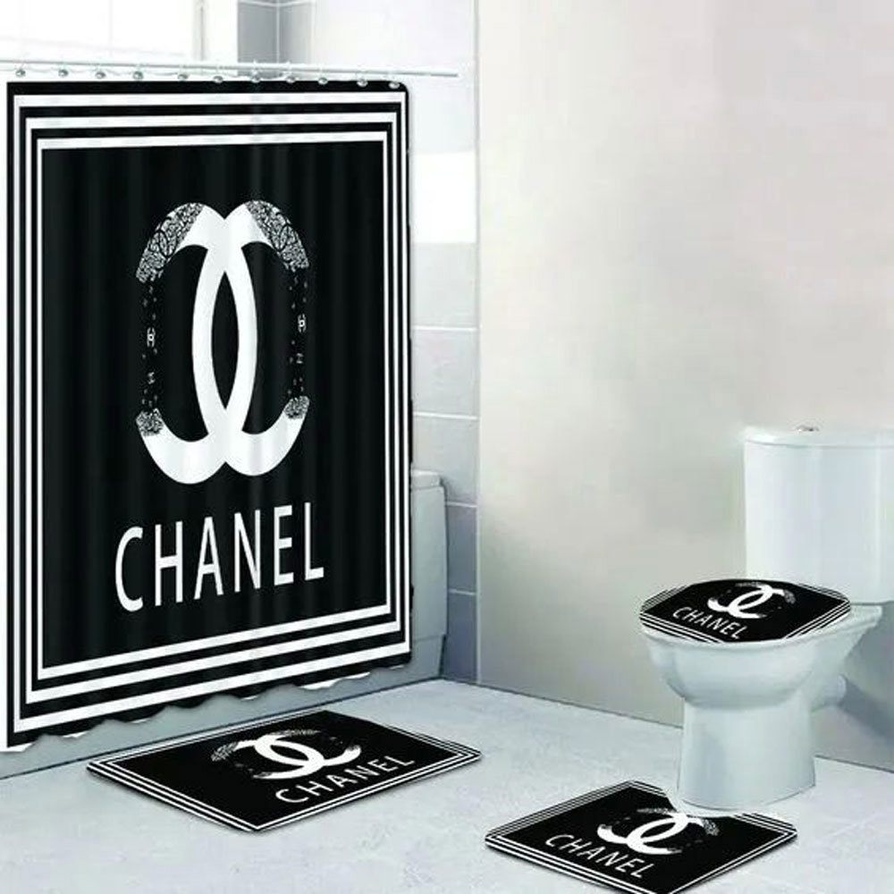 Chanel black white bathroom set hypebeast bath mat luxury fashion brand home decor Bathroom Set