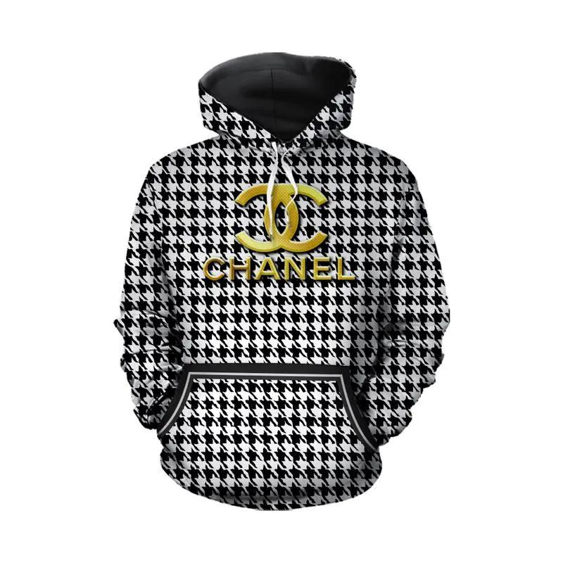 Chanel black white unisex hoodie for men women luxury brand clothing clothes outfit Hoodie 3D