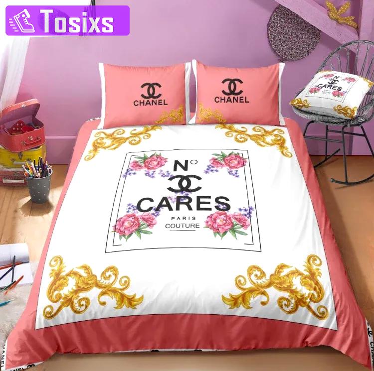 Chanel flowers luxury fashion brand bedding sets bedspread duvet cover set best luxury bed sets gift thankgivings and christmas Bedding Sets